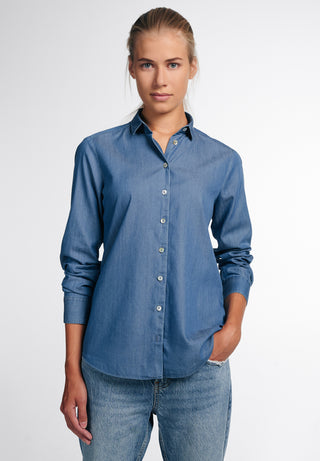 ETERNA CLASSIC FIT Langarm Bluse - Indigo Drift Blue - 5547-16-D935