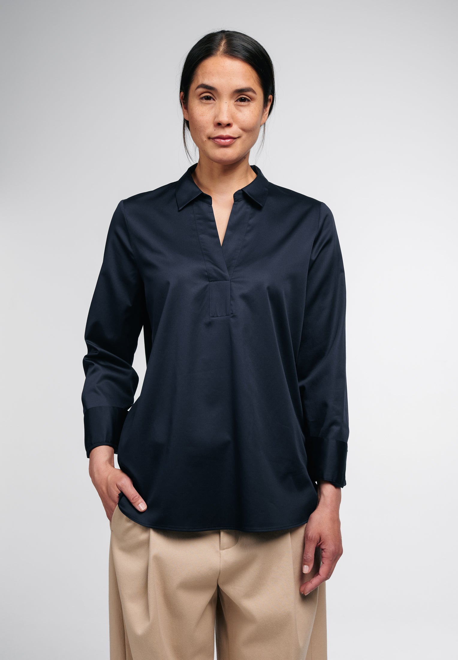 ETERNA CLASSIC FIT Bluse - Midnight Satin Blue - 5585-19-D958