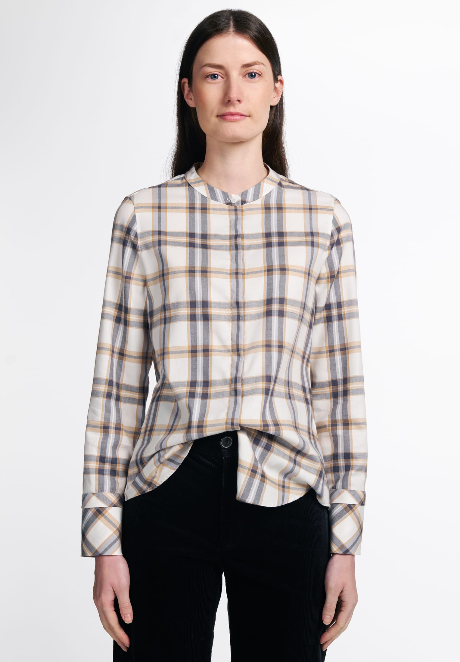 ETERNA CLASSIC FIT Langarm Bluse - Golden Sand Plaid - 6006-20-D01F von Eterna