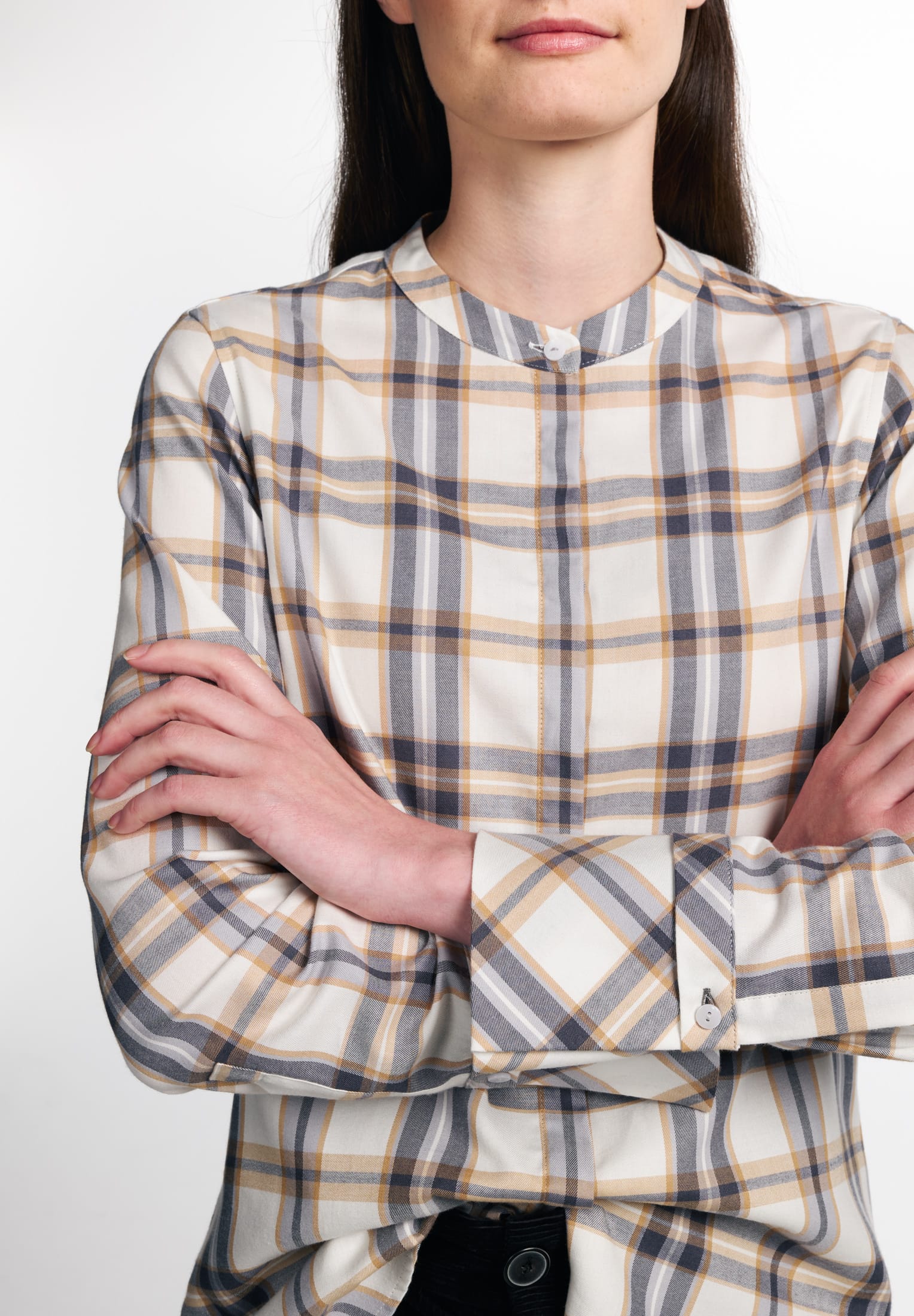 ETERNA CLASSIC FIT Langarm Bluse - Golden Sand Plaid - 6006-20-D01F von Eterna