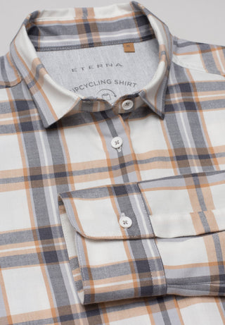ETERNA Classic Fit Langarm Bluse - Honey Oat Plaid - 6006-20-D935