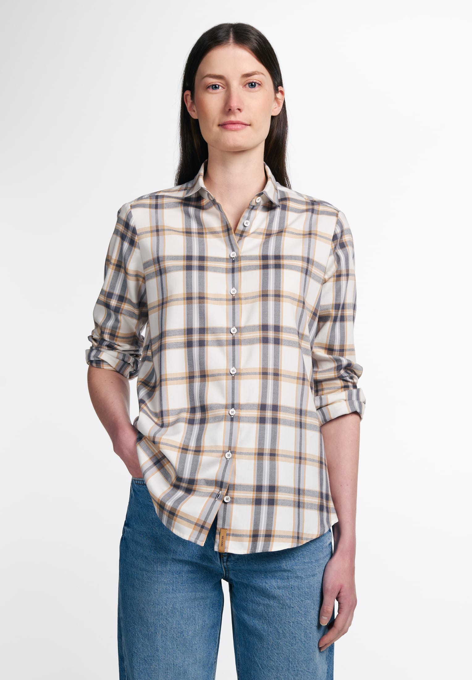 ETERNA Classic Fit Langarm Bluse - Honey Oat Plaid - 6006-20-D935 von Eterna