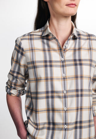 ETERNA Classic Fit Langarm Bluse - Honey Oat Plaid - 6006-20-D935