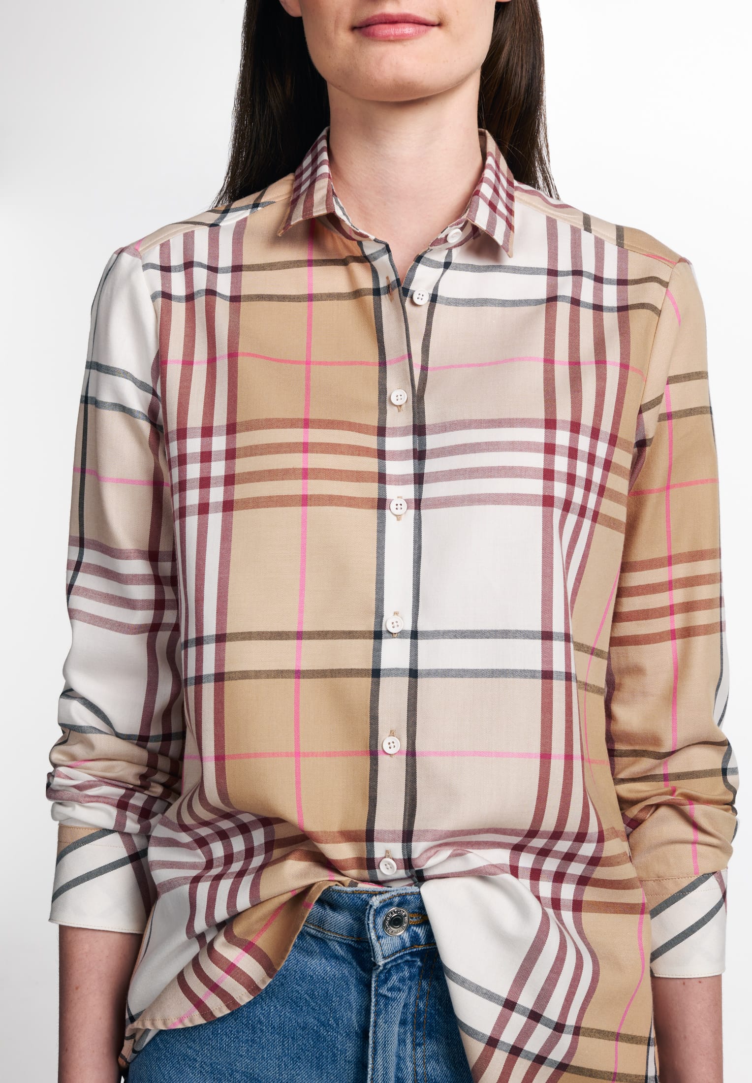 ETERNA UPCYCLING Classic Fit Bluse - Desert Blush Tartan - 6321-23-D935 von Eterna