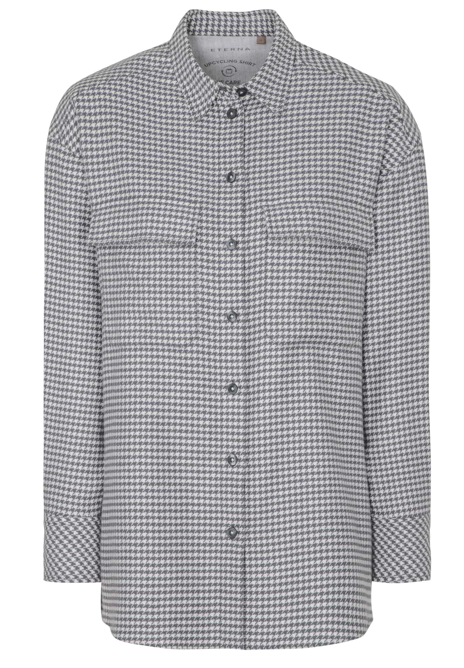 ETERNA CLASSIC FIT Langarm Bluse - Silver Houndstooth Mist - 6024-33-D973