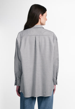 ETERNA CLASSIC FIT Langarm Bluse - Silver Houndstooth Mist - 6024-33-D973