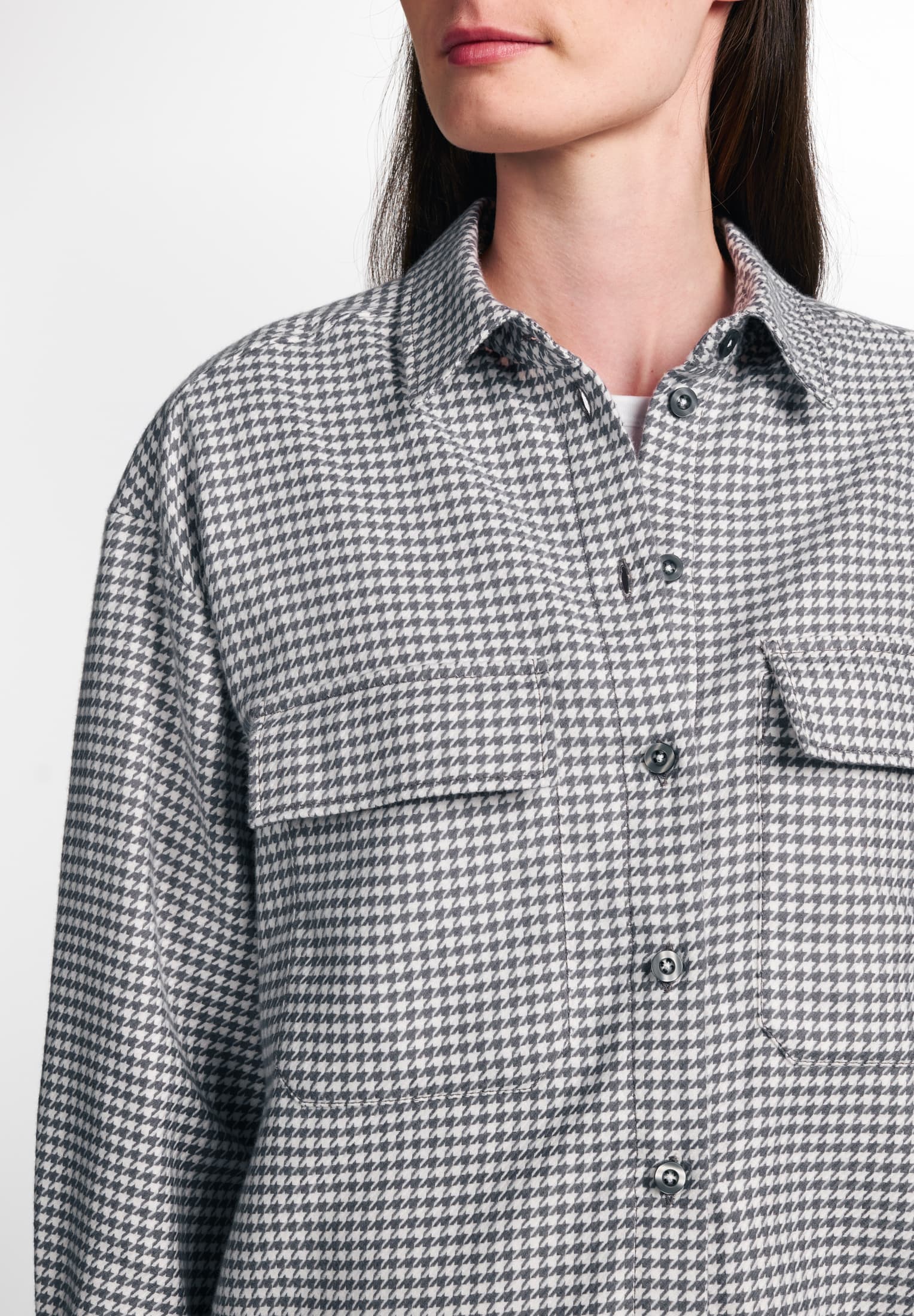 ETERNA CLASSIC FIT Langarm Bluse - Silver Houndstooth Mist - 6024-33-D973 von Eterna