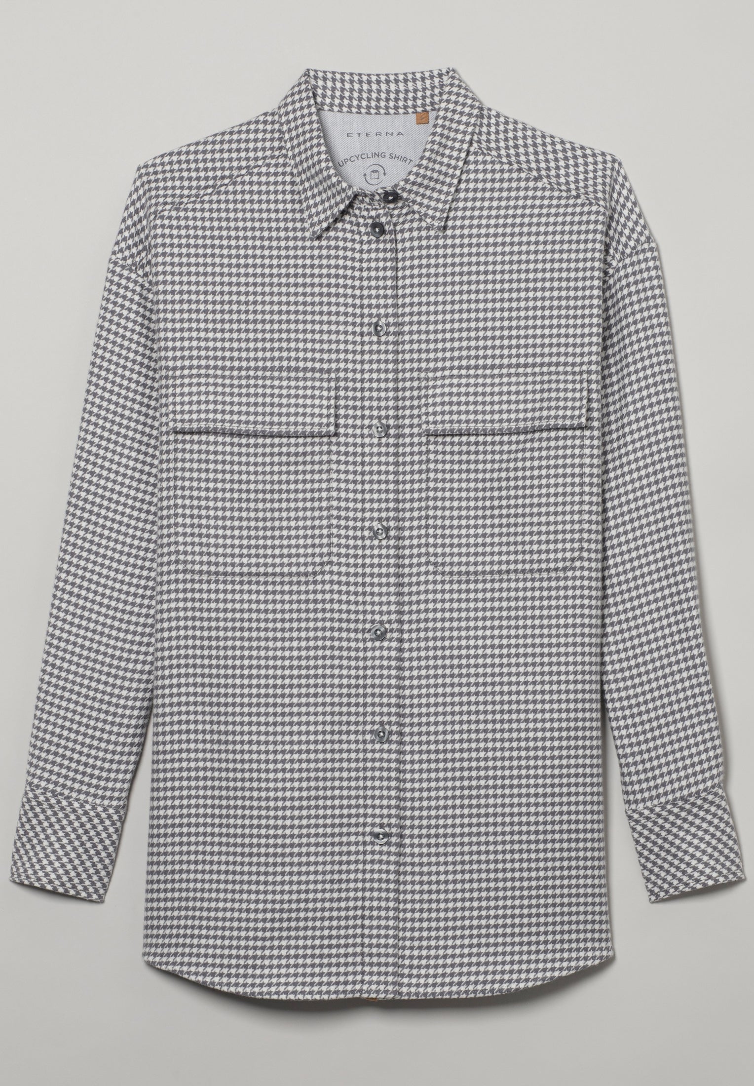 ETERNA CLASSIC FIT Langarm Bluse - Silver Houndstooth Mist - 6024-33-D973 von Eterna