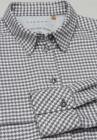 ETERNA CLASSIC FIT Langarm Bluse - Silver Houndstooth Mist - 6024-33-D973