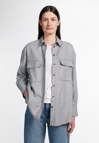 ETERNA CLASSIC FIT Langarm Bluse - Silver Houndstooth Mist - 6024-33-D973