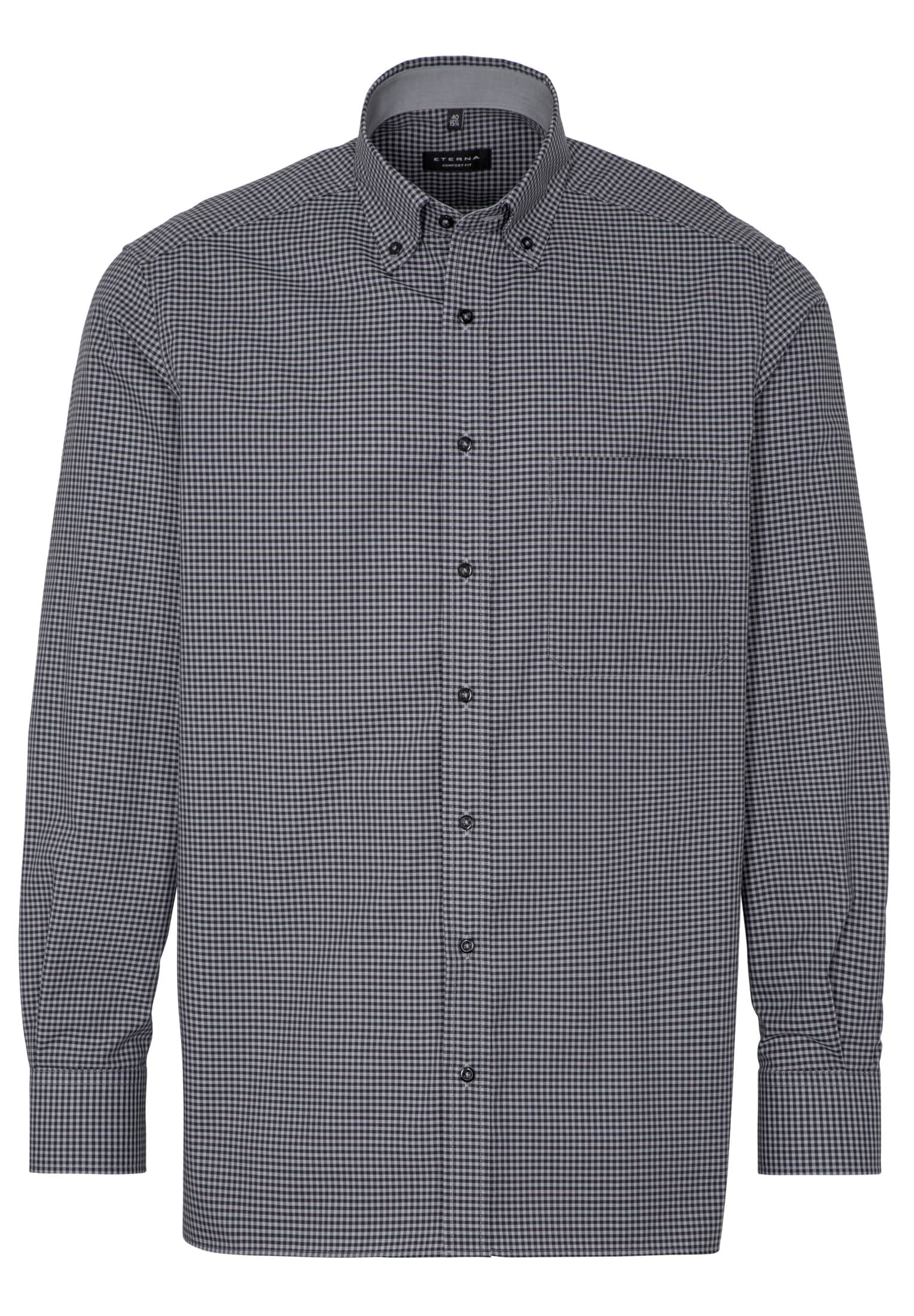 ETERNA COMFORT FIT Langarm Hemd - Midnight Gingham Grey - 8918-35-E144