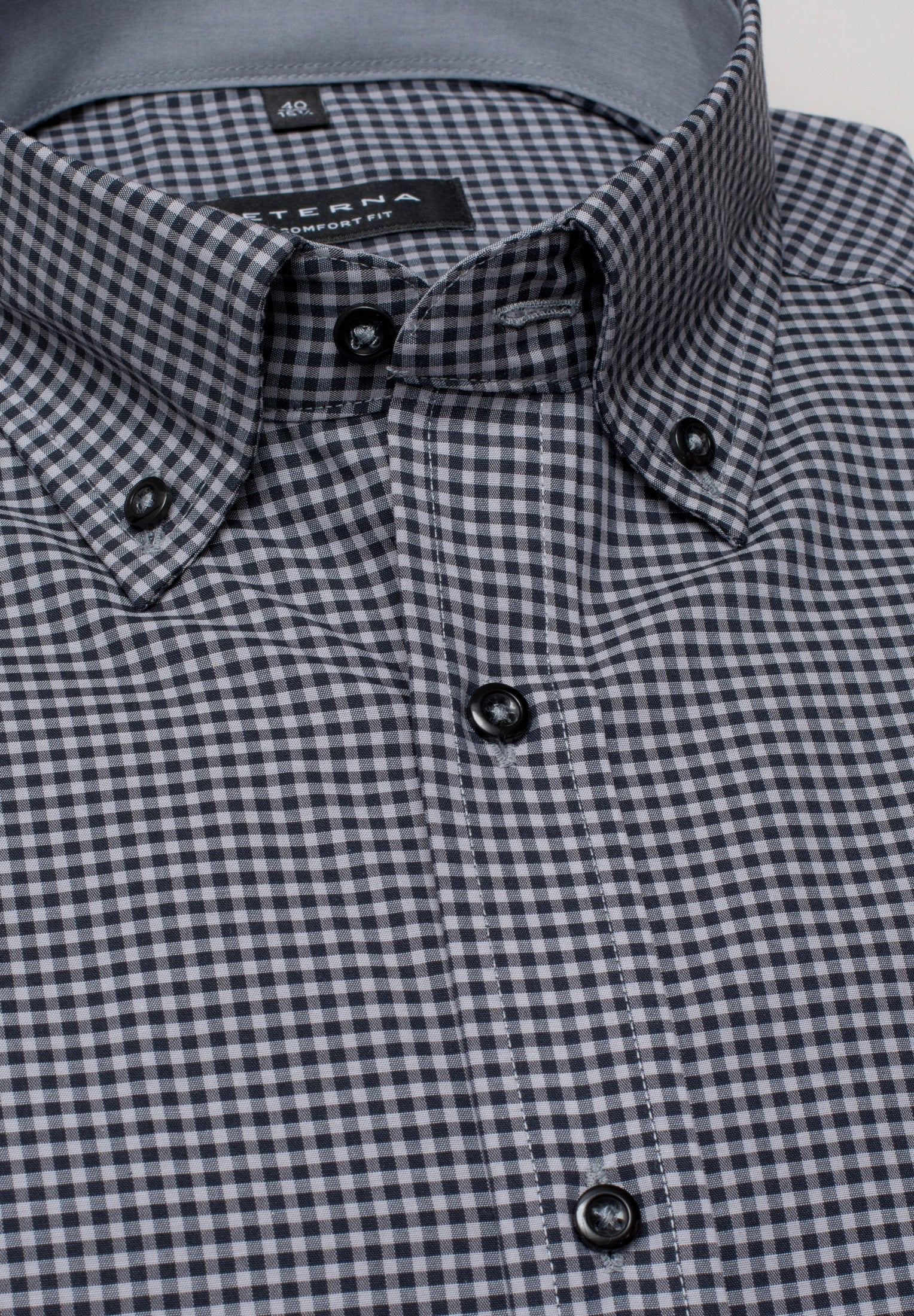 ETERNA COMFORT FIT Langarm Hemd - Midnight Gingham Grey - 8918-35-E144