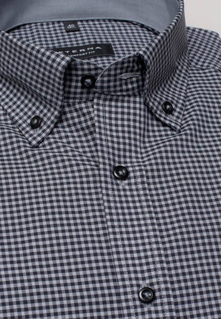 ETERNA COMFORT FIT Langarm Hemd - Midnight Gingham Grey - 8918-35-E144