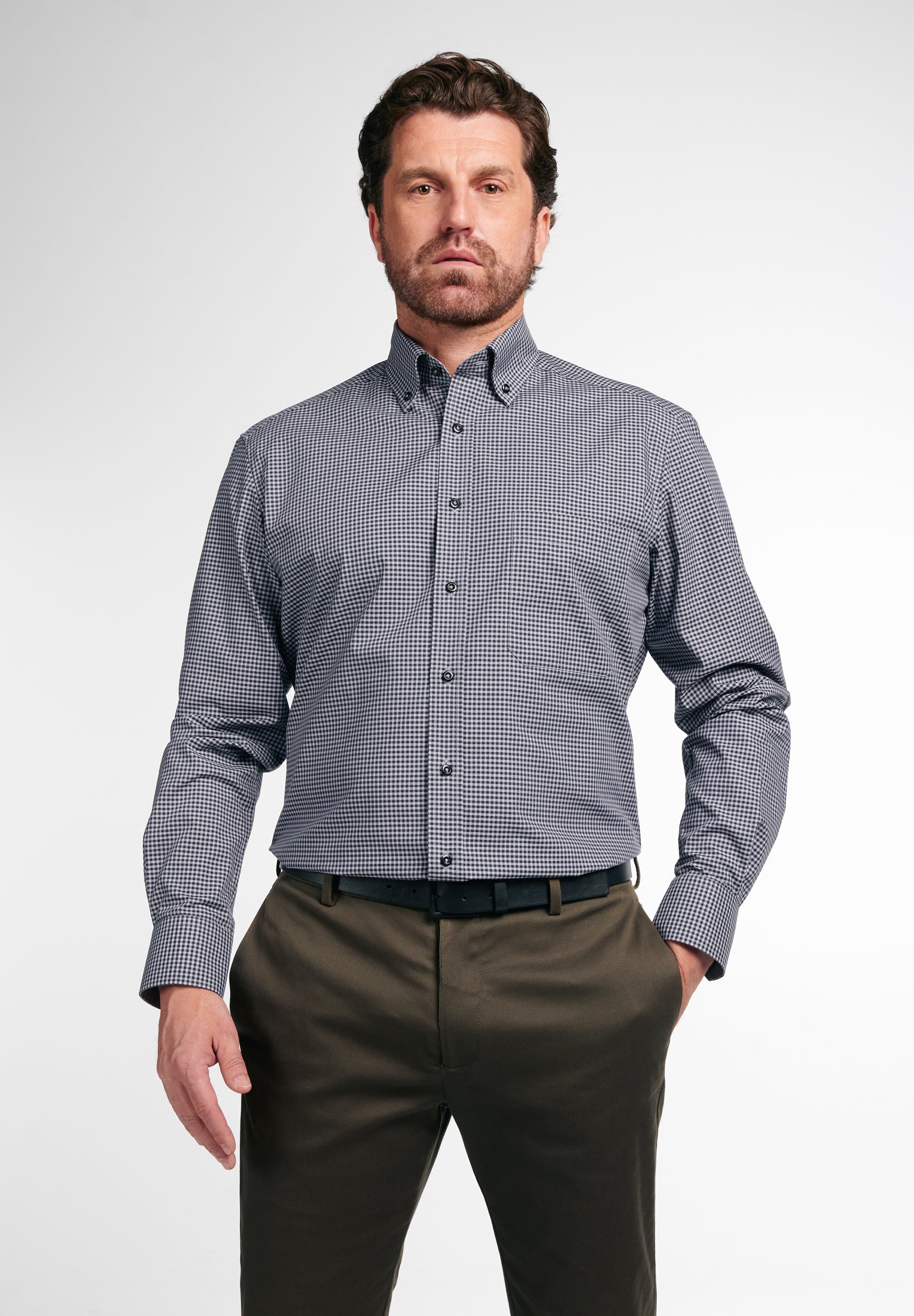 ETERNA COMFORT FIT Langarm Hemd - Midnight Gingham Grey - 8918-35-E144 von Eterna