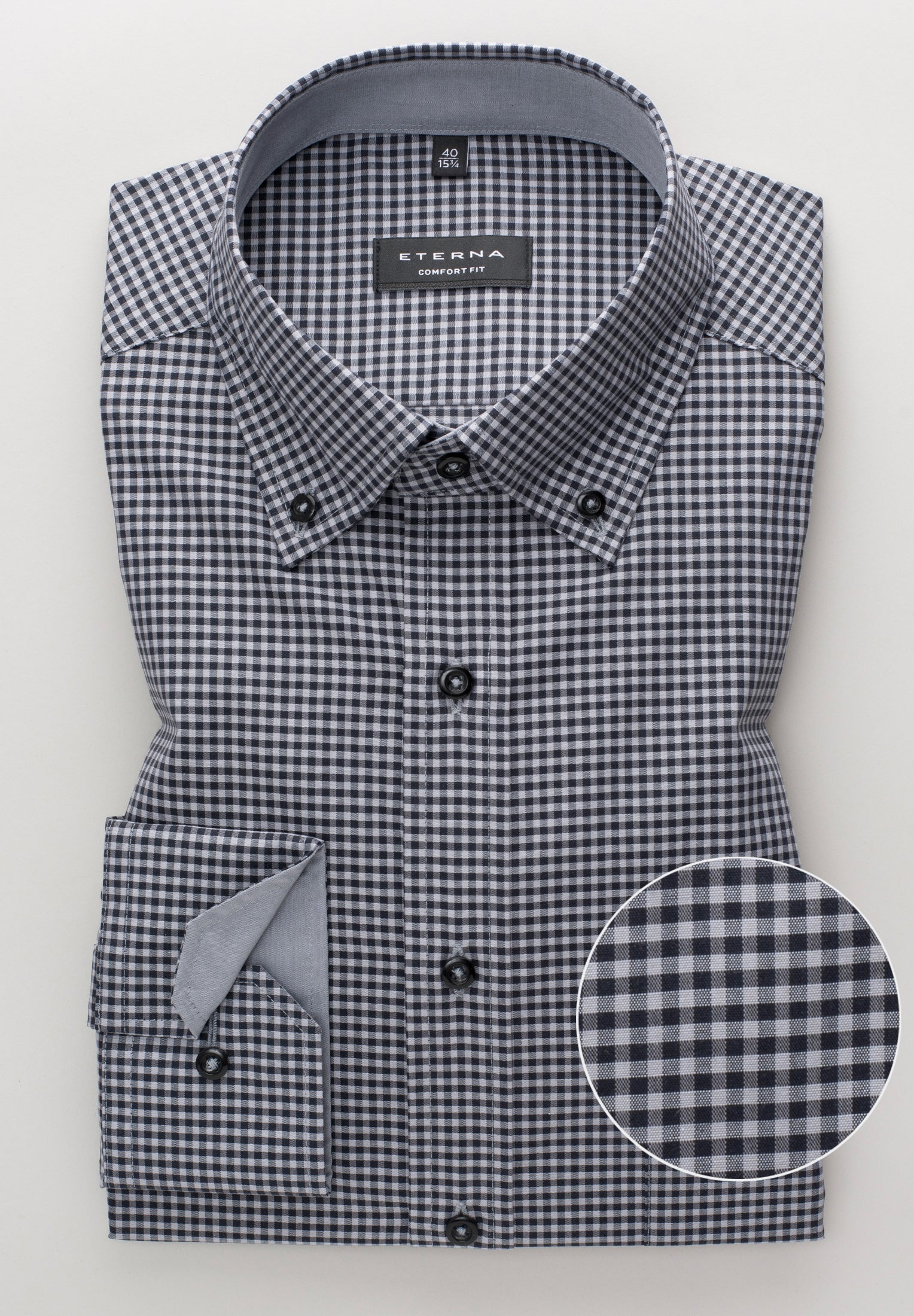 ETERNA COMFORT FIT Langarm Hemd - Midnight Gingham Grey - 8918-35-E144 von Eterna