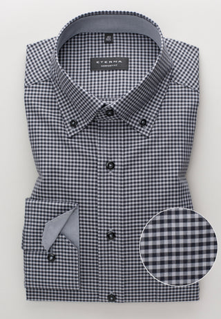 ETERNA COMFORT FIT Langarm Hemd - Midnight Gingham Grey - 8918-35-E144