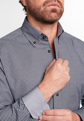 ETERNA COMFORT FIT Langarm Hemd - Midnight Gingham Grey - 8918-35-E144