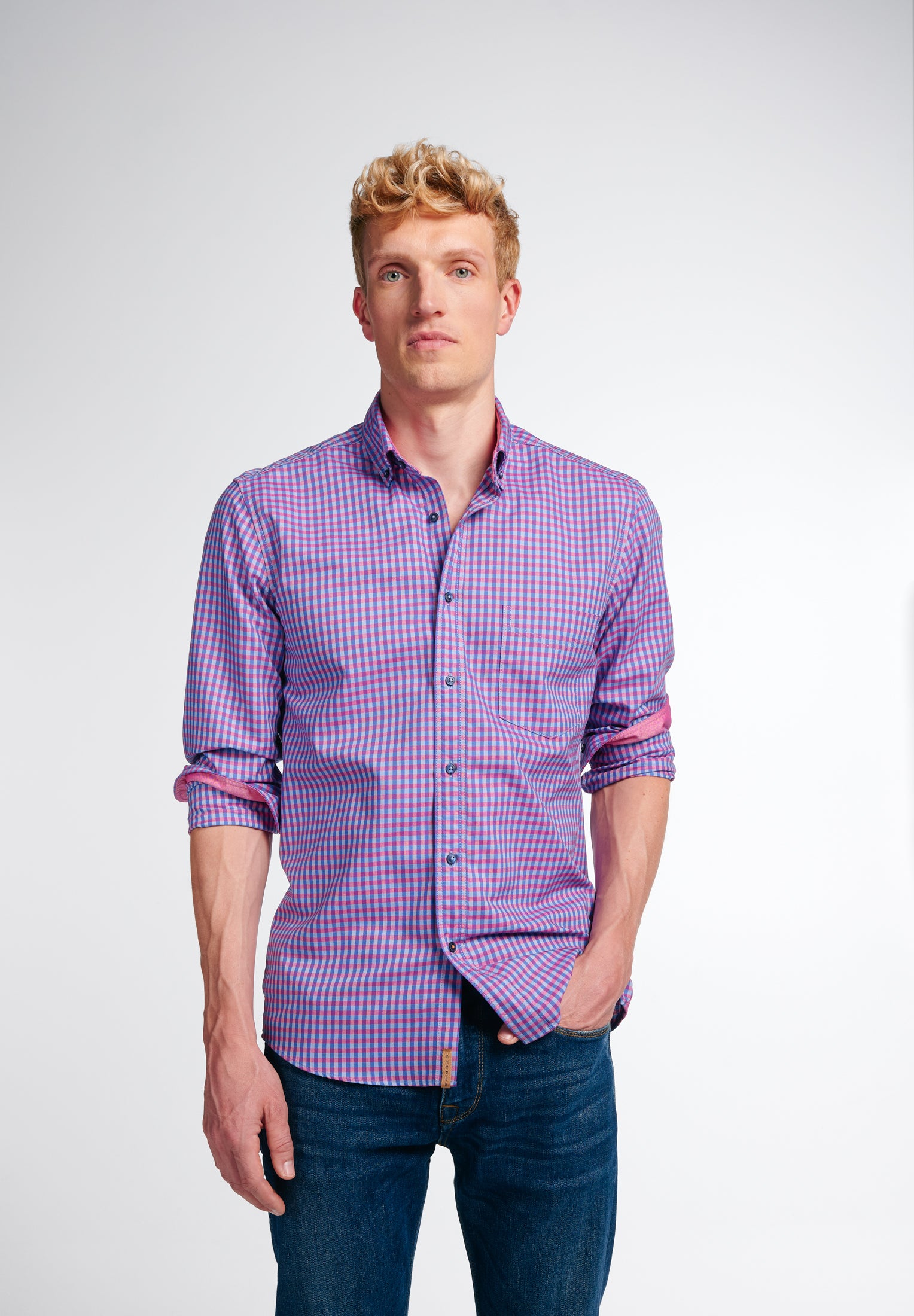 ETERNA SLIM FIT Langarm Hemd - Raspberry Blue Check - 2478-54-MS5B von Eterna