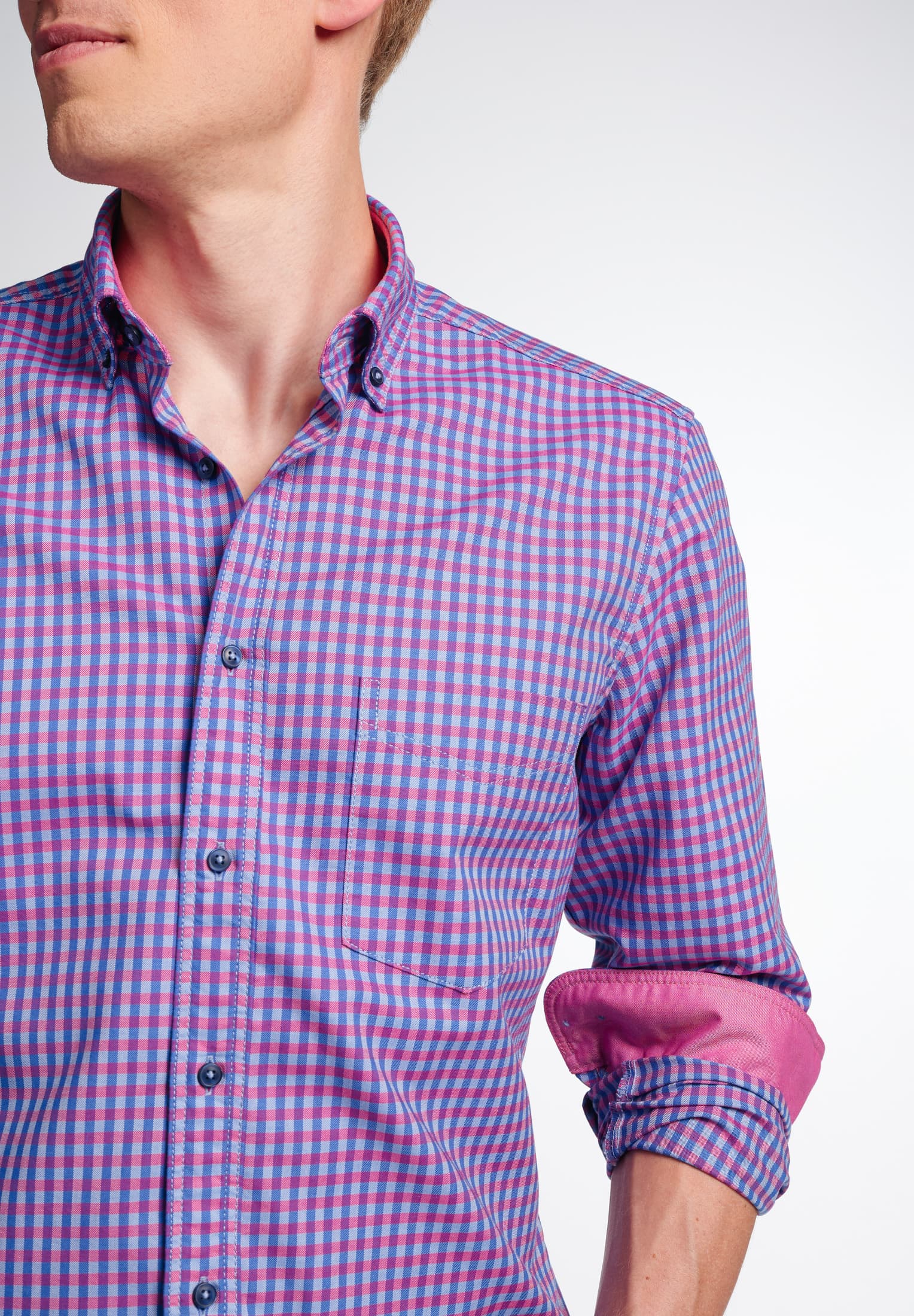 ETERNA SLIM FIT Langarm Hemd - Raspberry Blue Check - 2478-54-MS5B