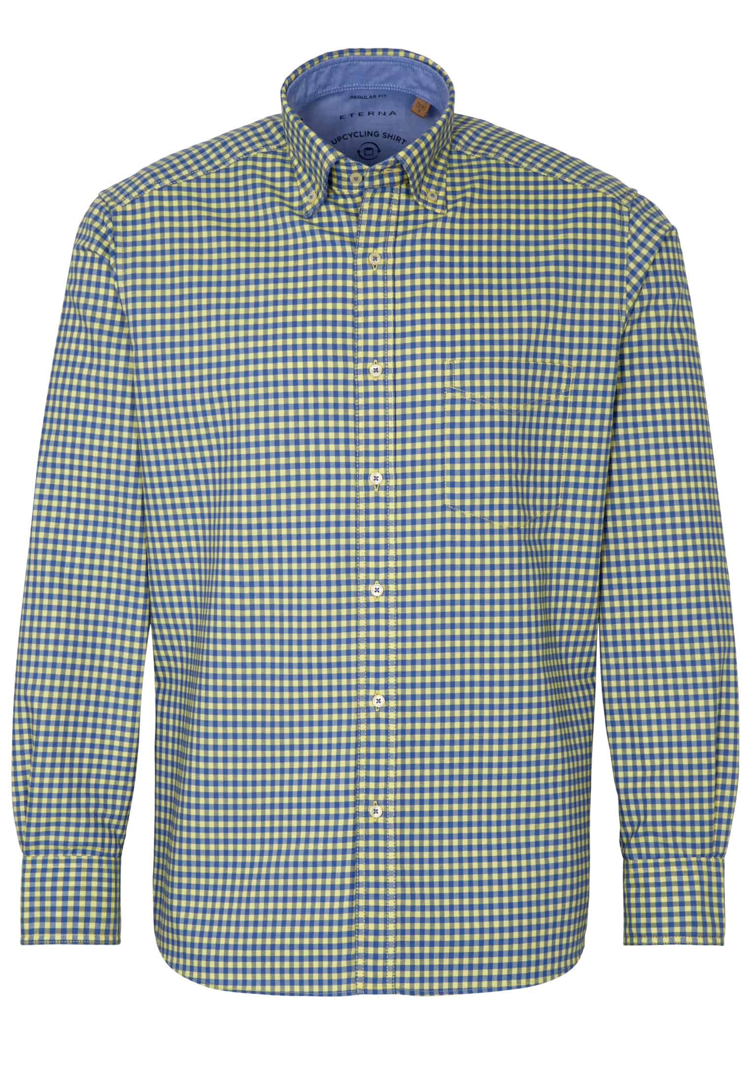 ETERNA REGULAR FIT UPCYCLING Langarm Hemd - Lemon Blue Check - 2478-74-VS5B