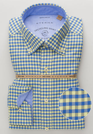 ETERNA REGULAR FIT UPCYCLING Langarm Hemd - Lemon Blue Check - 2478-74-VS5B