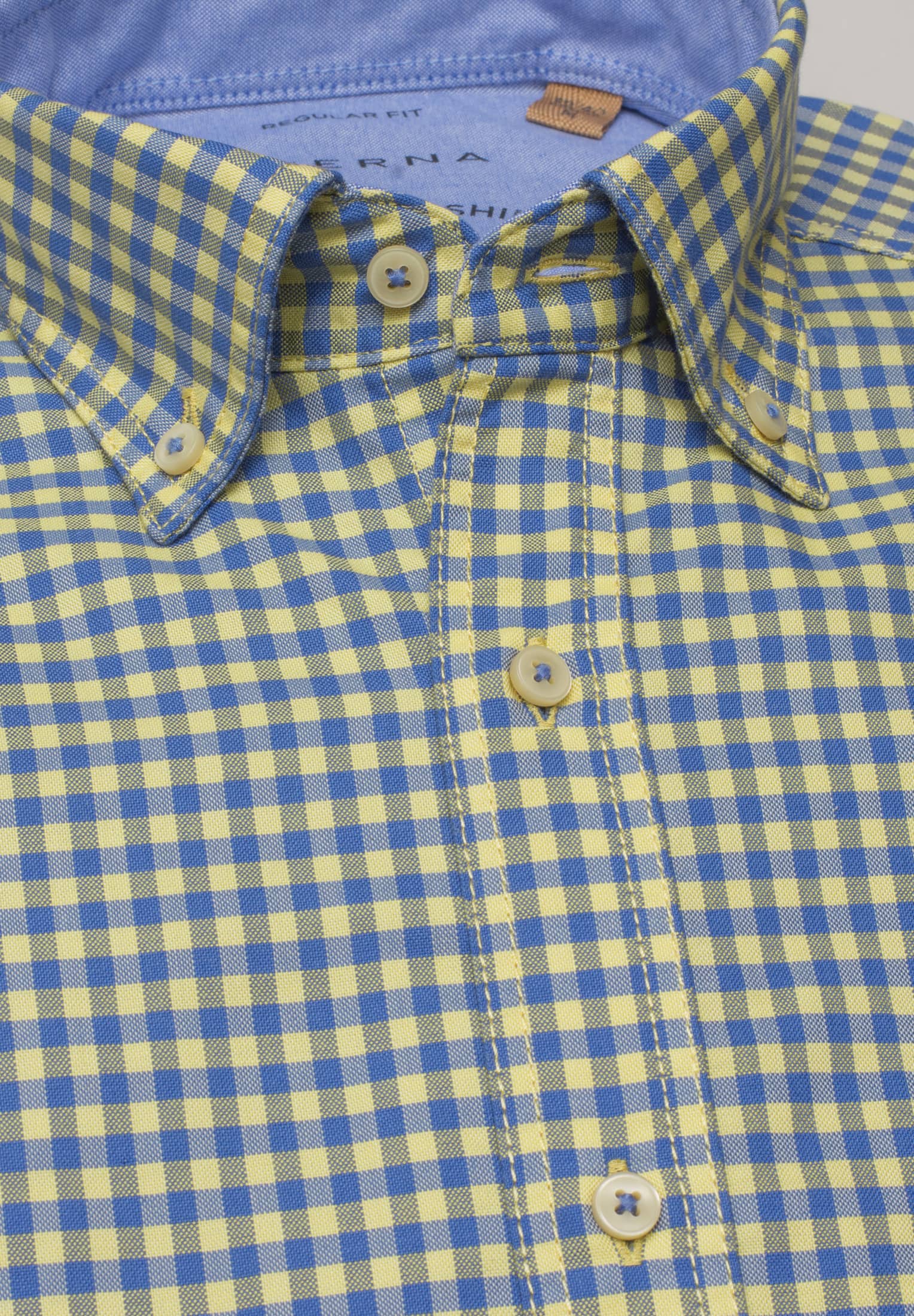 ETERNA REGULAR FIT UPCYCLING Langarm Hemd - Lemon Blue Check - 2478-74-VS5B von Eterna