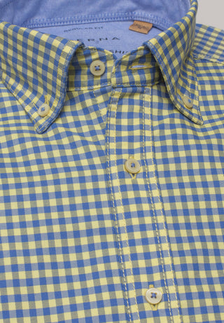 ETERNA REGULAR FIT UPCYCLING Langarm Hemd - Lemon Blue Check - 2478-74-VS5B