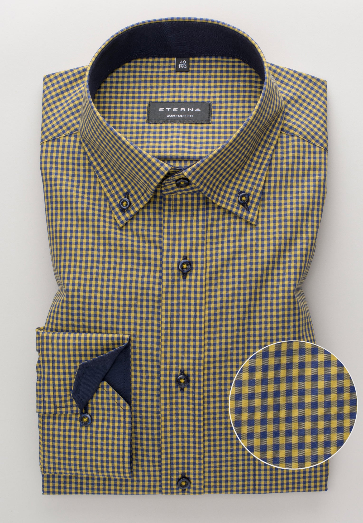 ETERNA COMFORT FIT Hemd - Saffron Navy Checks - 8918-75-E144