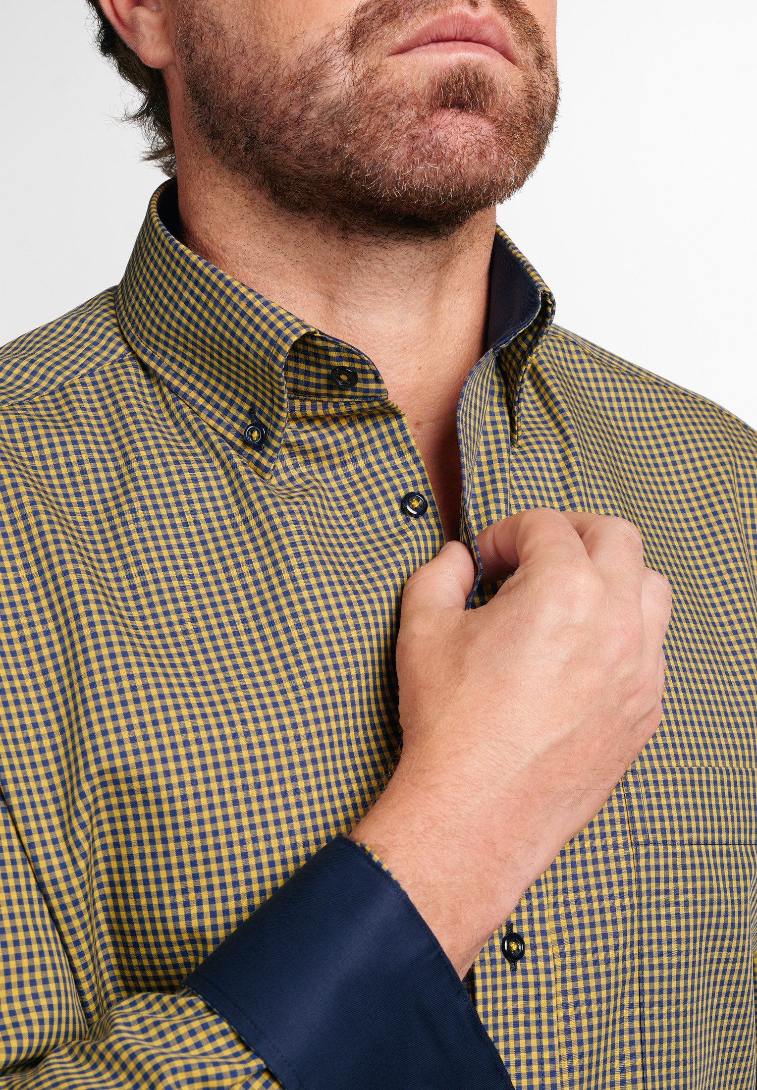 ETERNA COMFORT FIT Hemd - Saffron Navy Checks - 8918-75-E144 von Eterna