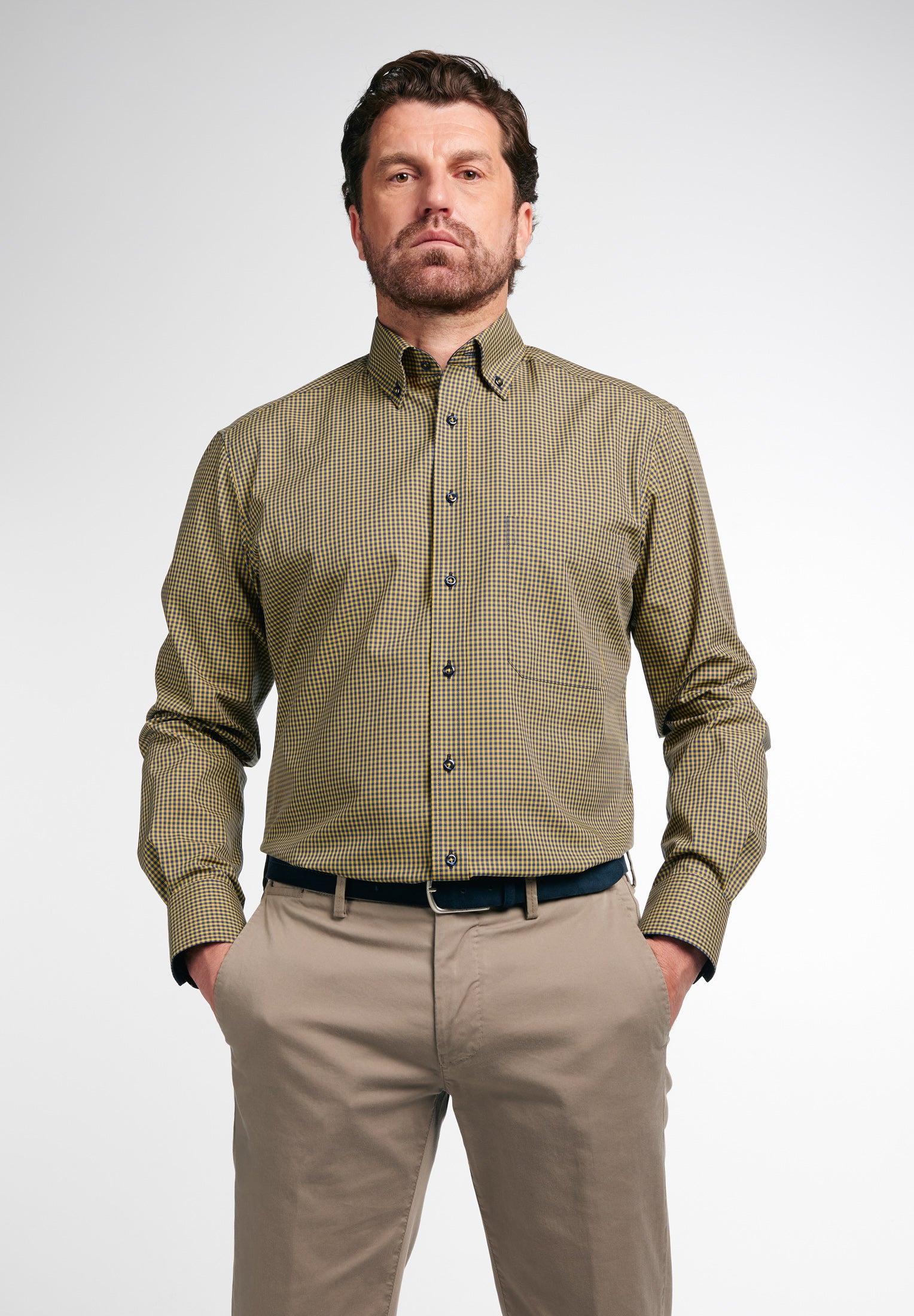 ETERNA COMFORT FIT Hemd - Saffron Navy Checks - 8918-75-E144 von Eterna