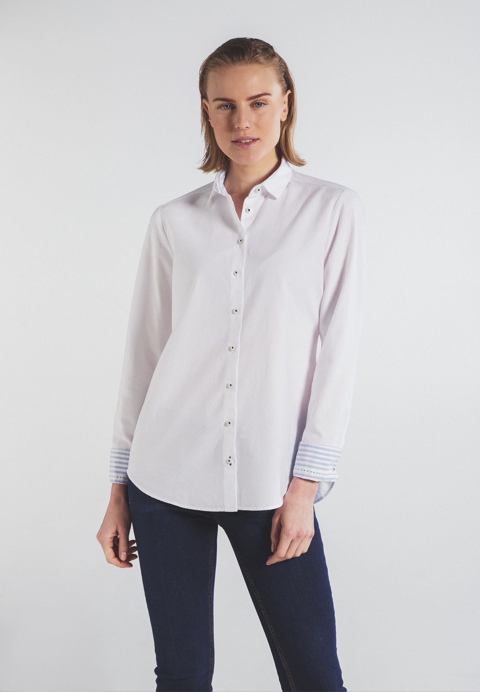 ETERNA CLASSIC FIT Langarm Bluse - Bright Oxford Blue - 5531-02-D935 von Eterna
