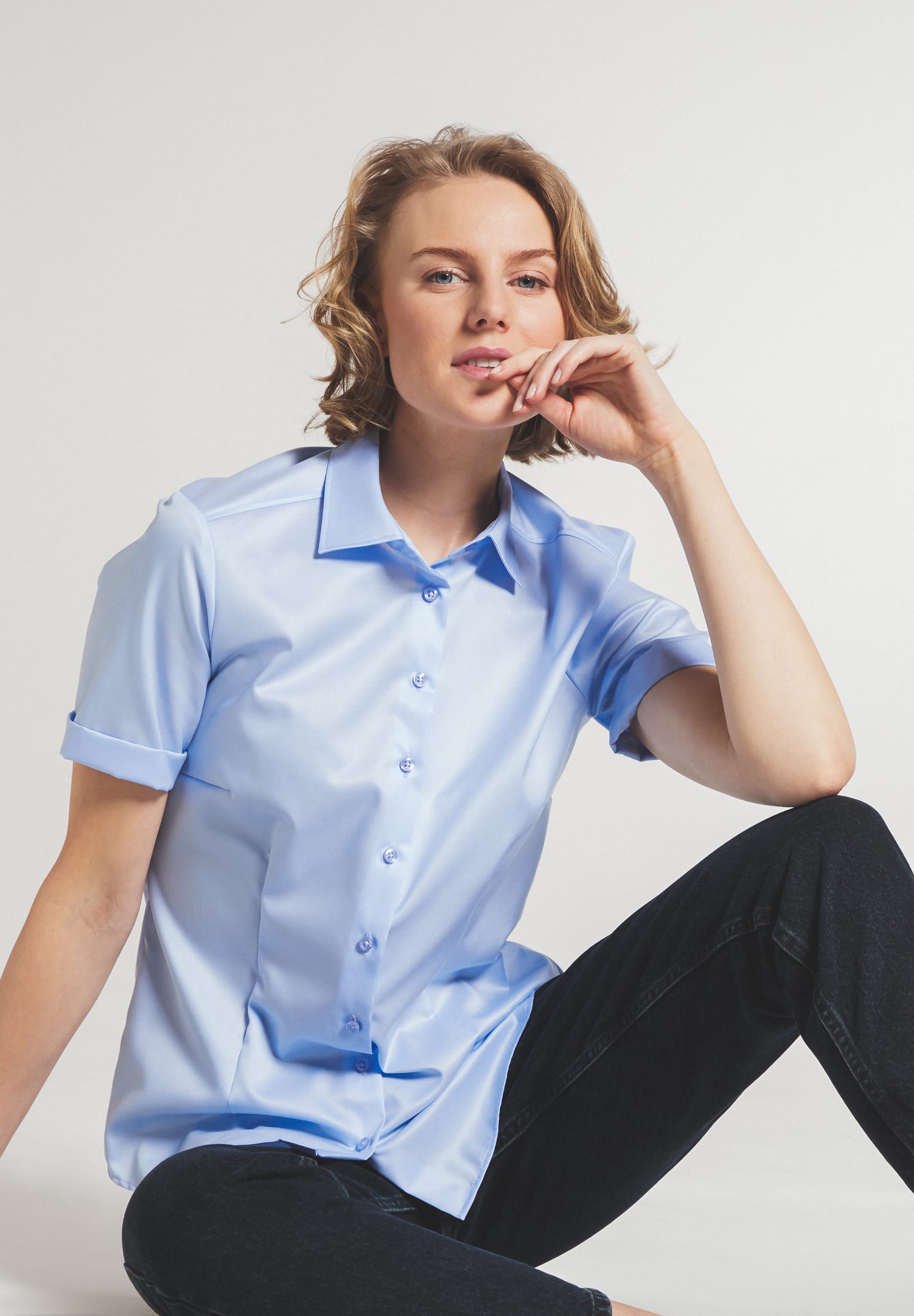 ETERNA CLASSIC FIT COVER Kurzarm Bluse - Skyblue Whisper - 5008-10-H790 von Eterna