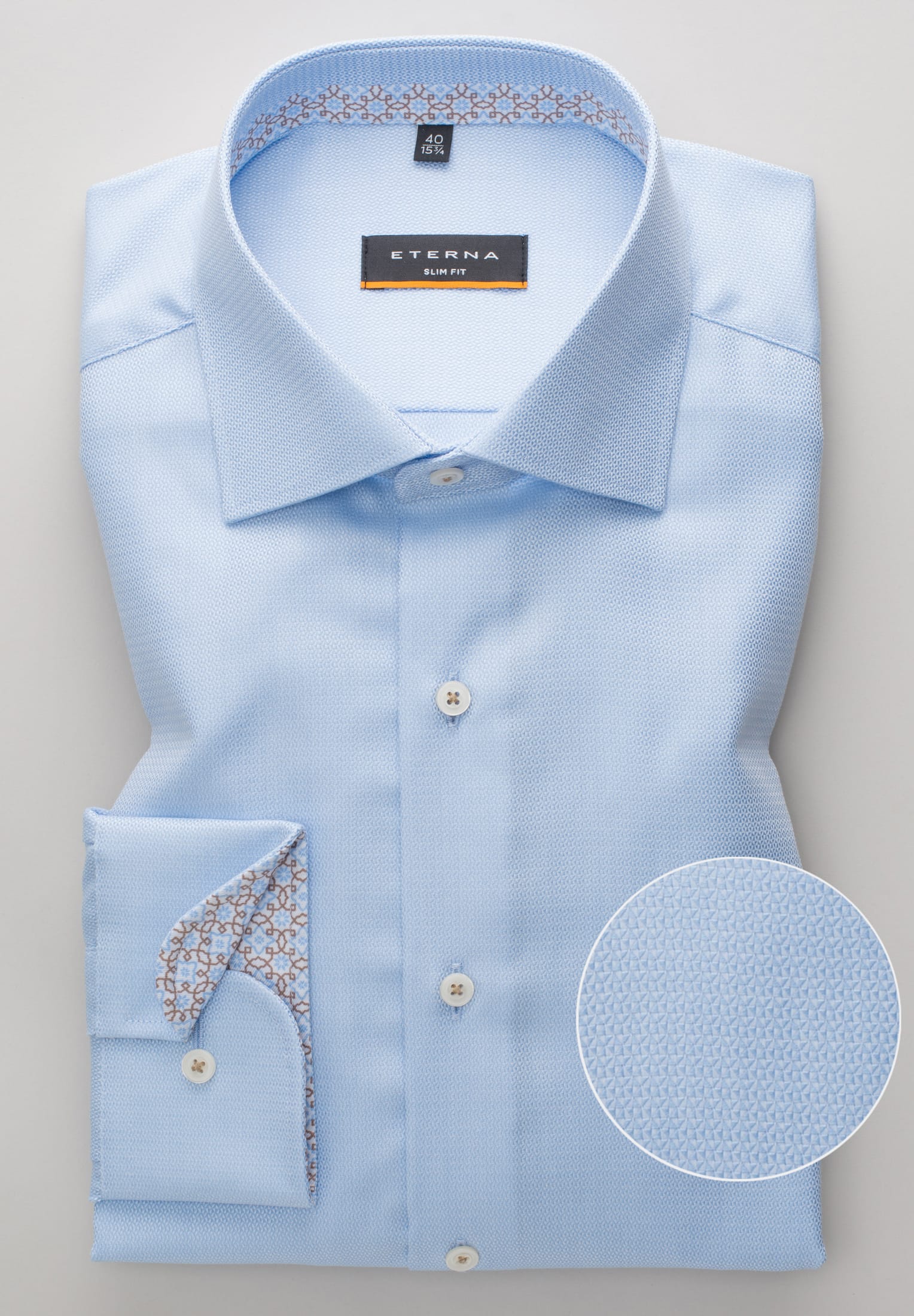 ETERNA SLIM FIT Langarm Hemd - Sky Textured Blue - 3475-12-F94K von Eterna