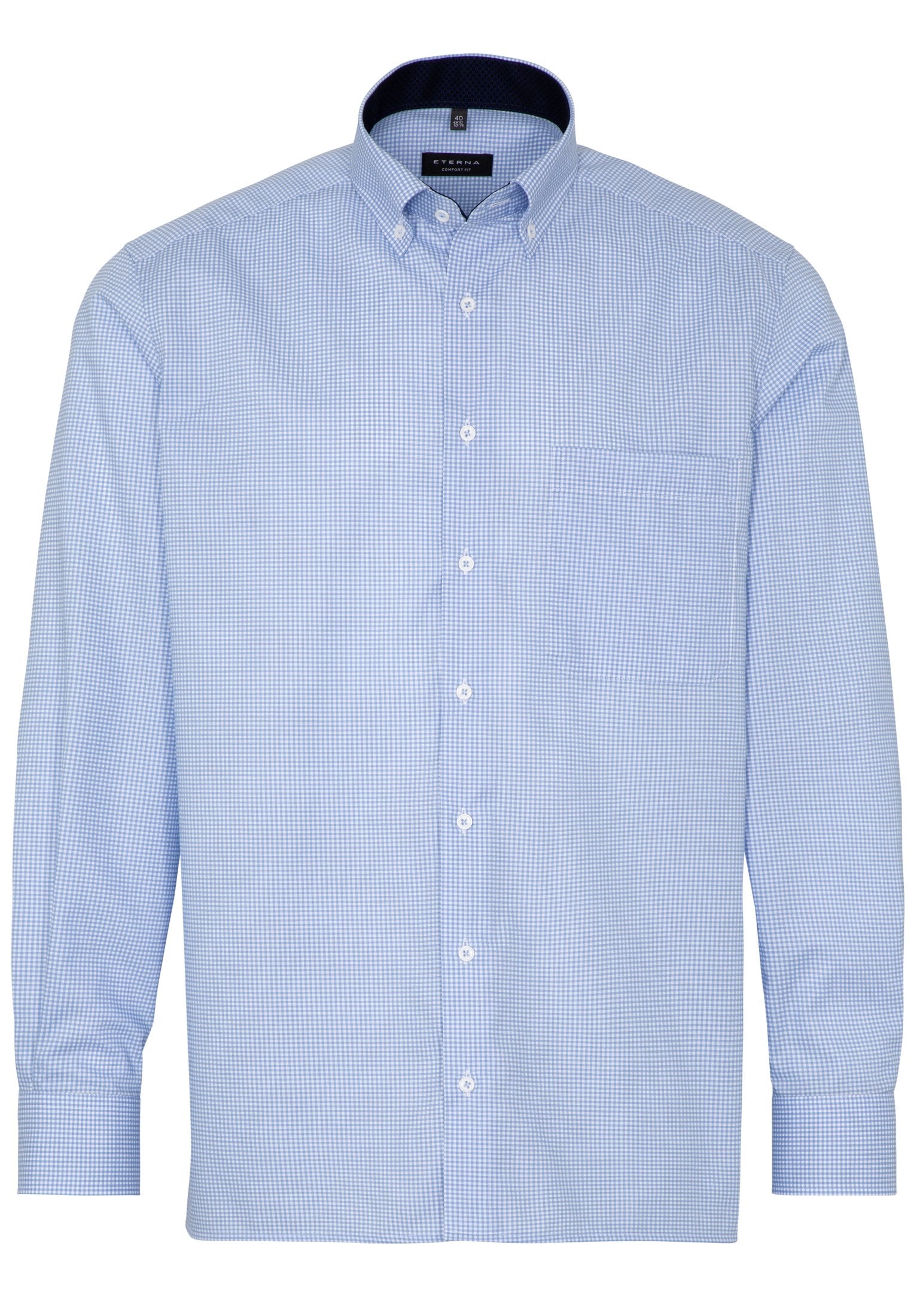 ETERNA COMFORT FIT Langarm Hemd - Light Gingham Sky - 3720-12-E14L