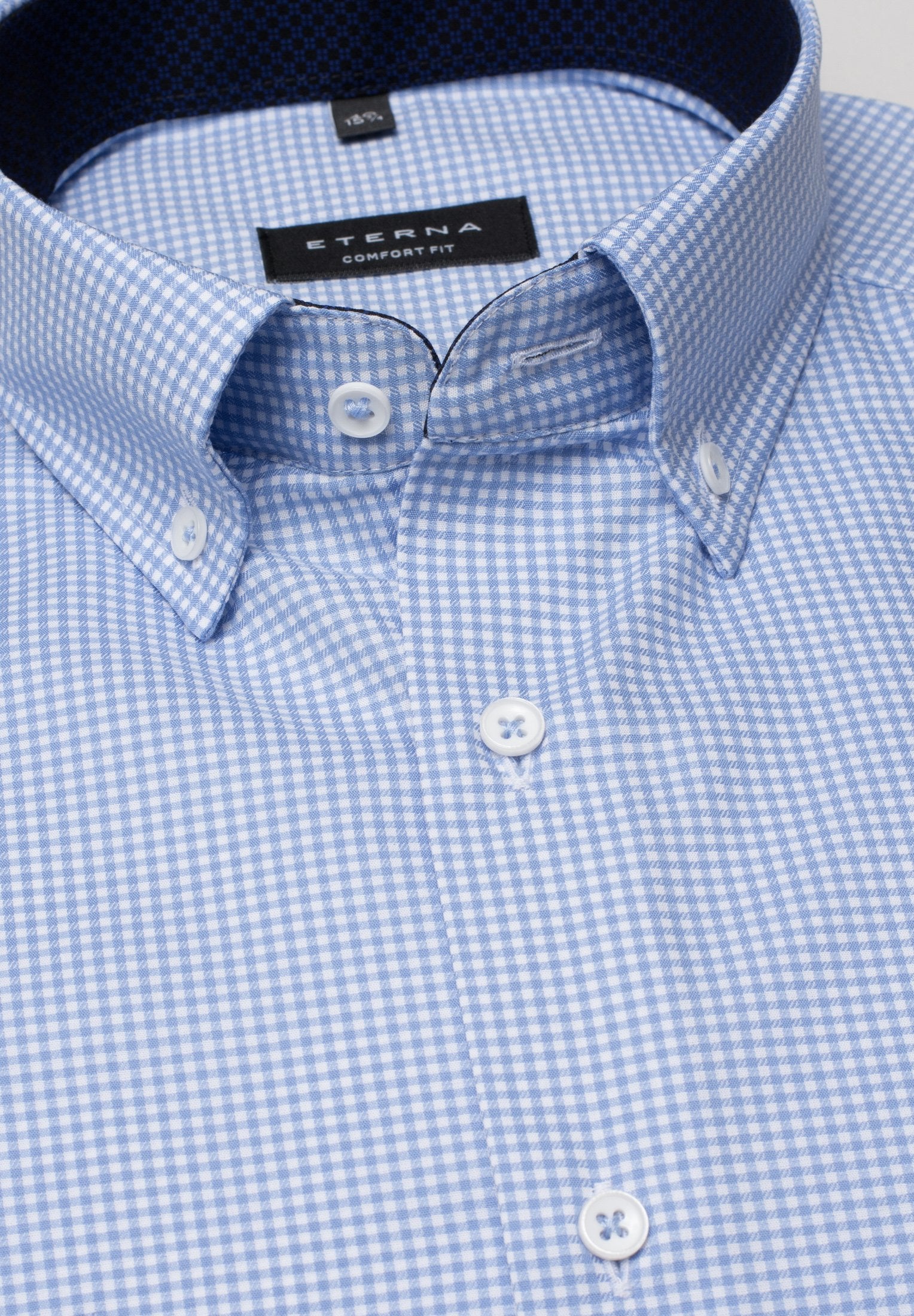 ETERNA COMFORT FIT Langarm Hemd - Light Gingham Sky - 3720-12-E14L