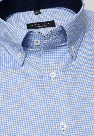 ETERNA COMFORT FIT Langarm Hemd - Light Gingham Sky - 3720-12-E14L