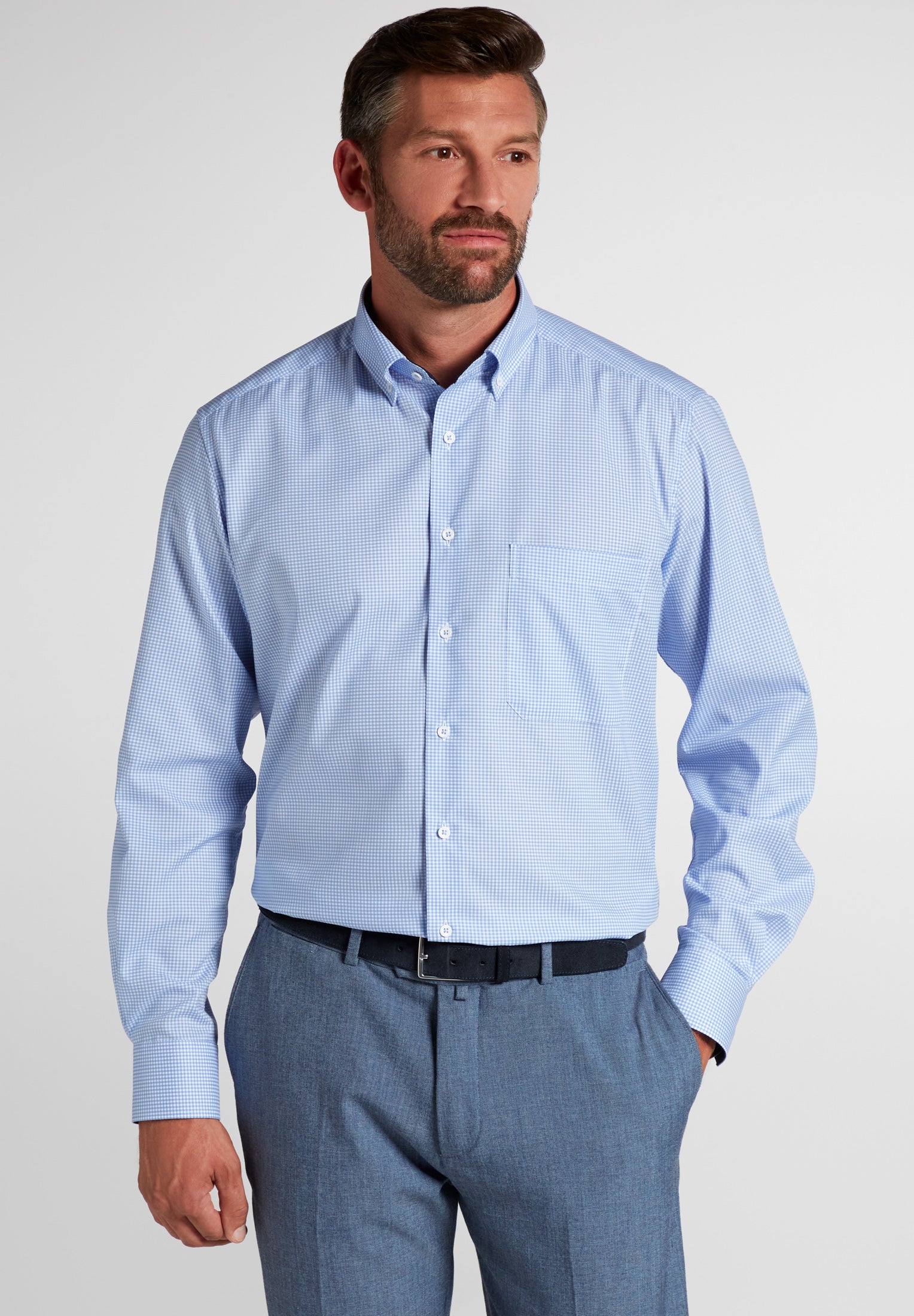 ETERNA COMFORT FIT Langarm Hemd - Light Gingham Sky - 3720-12-E14L von Eterna