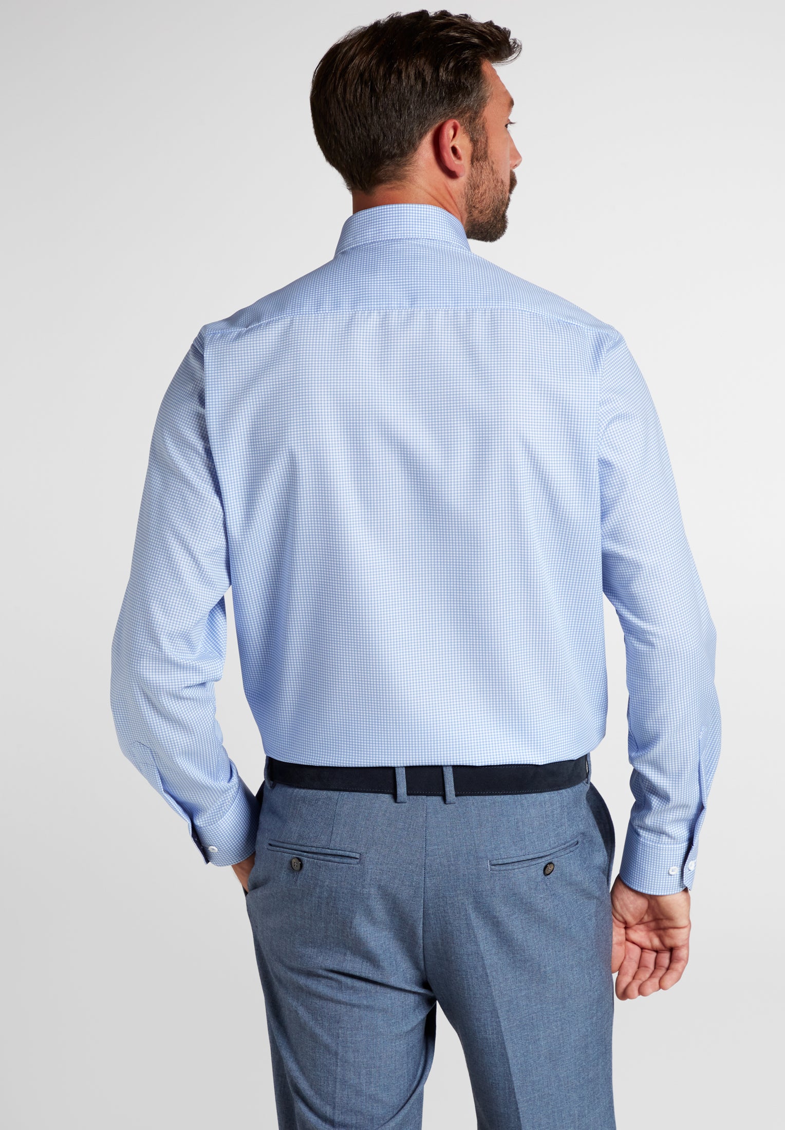ETERNA COMFORT FIT Langarm Hemd - Light Gingham Sky - 3720-12-E14L von Eterna