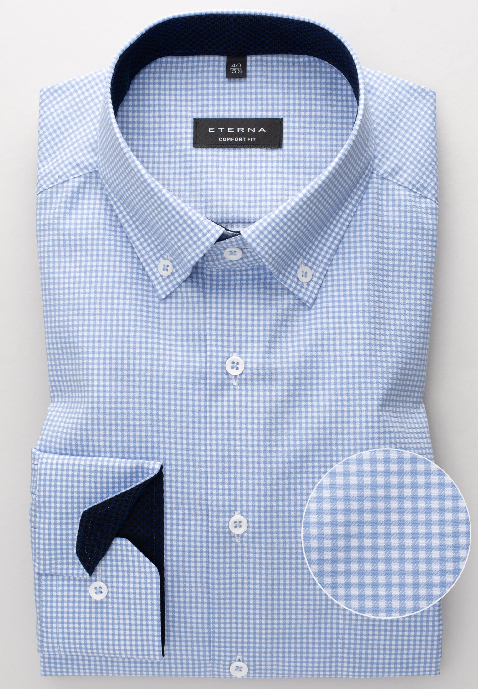 ETERNA COMFORT FIT Langarm Hemd - Light Gingham Sky - 3720-12-E14L von Eterna