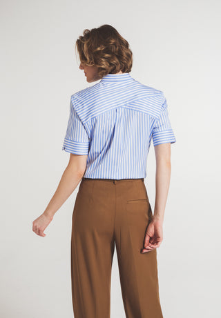 ETERNA CLASSIC FIT Kurzarm Bluse - Coastal Sky Stripe - 6299-12-H879