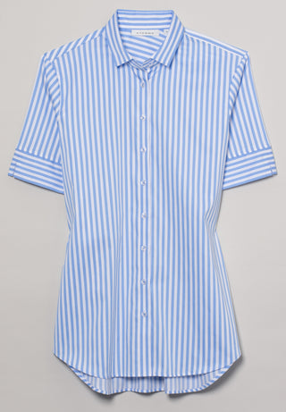 ETERNA CLASSIC FIT Kurzarm Bluse - Coastal Sky Stripe - 6299-12-H879