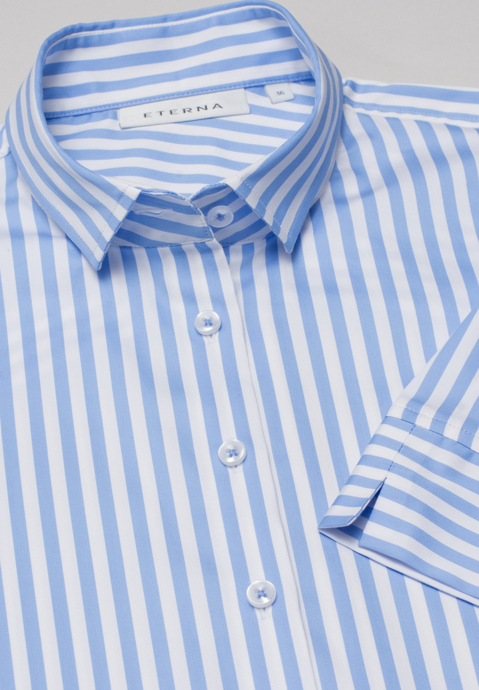 ETERNA CLASSIC FIT Kurzarm Bluse - Coastal Sky Stripe - 6299-12-H879
