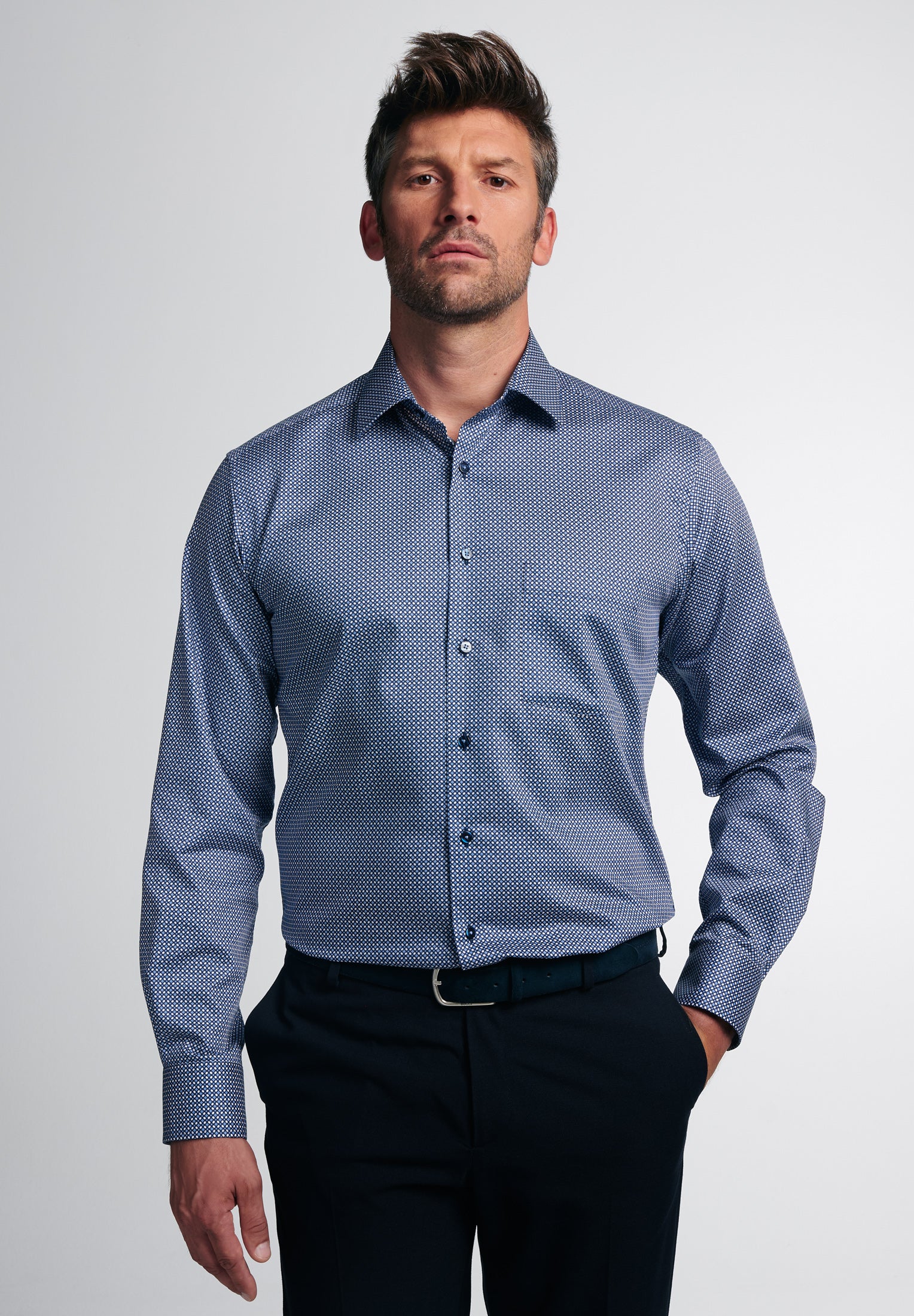 ETERNA MODERN FIT Langarm Hemd - Blue Dotted Harbor - 3391-14-X19P von Eterna