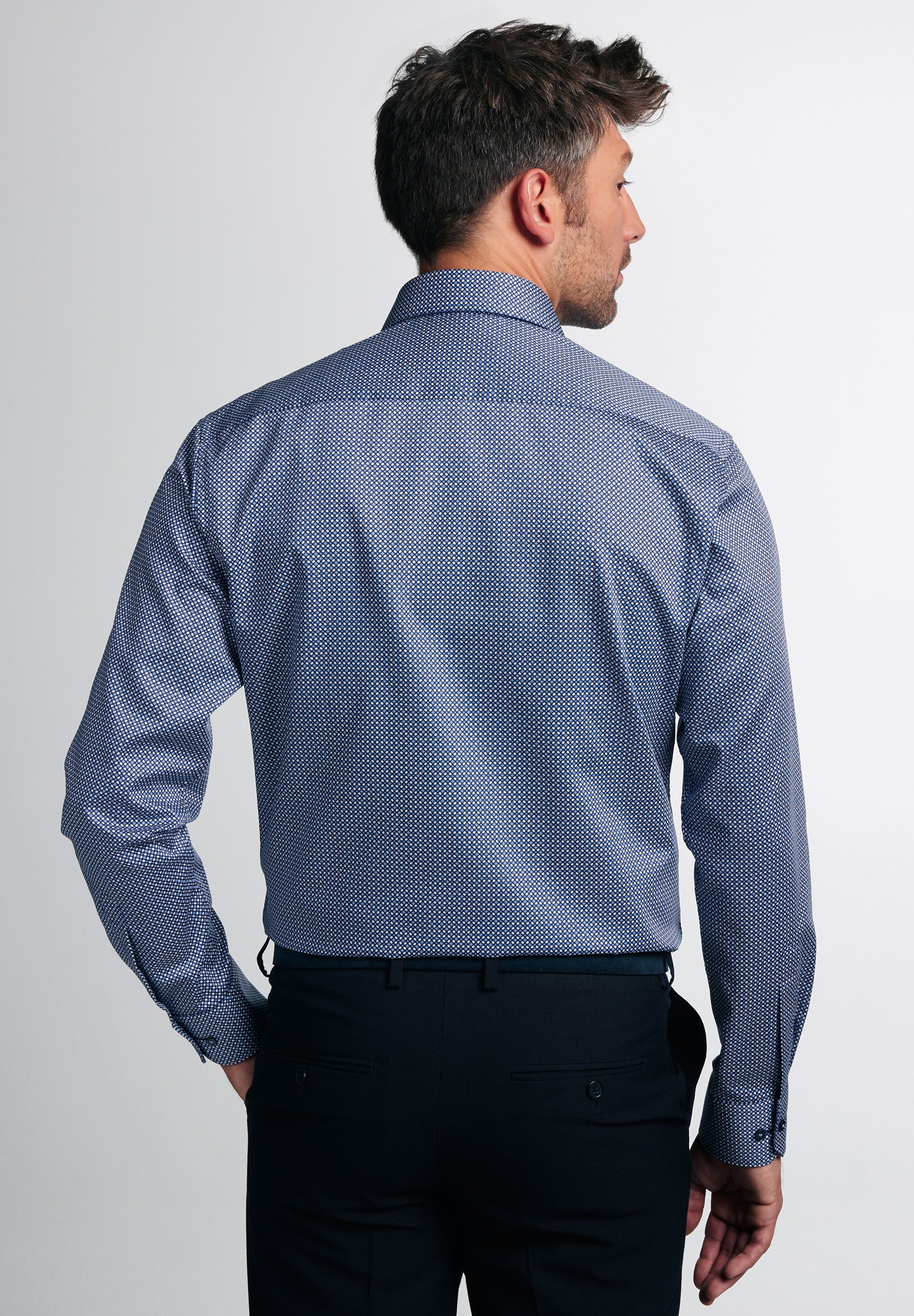 ETERNA MODERN FIT Langarm Hemd - Blue Dotted Harbor - 3391-14-X19P von Eterna