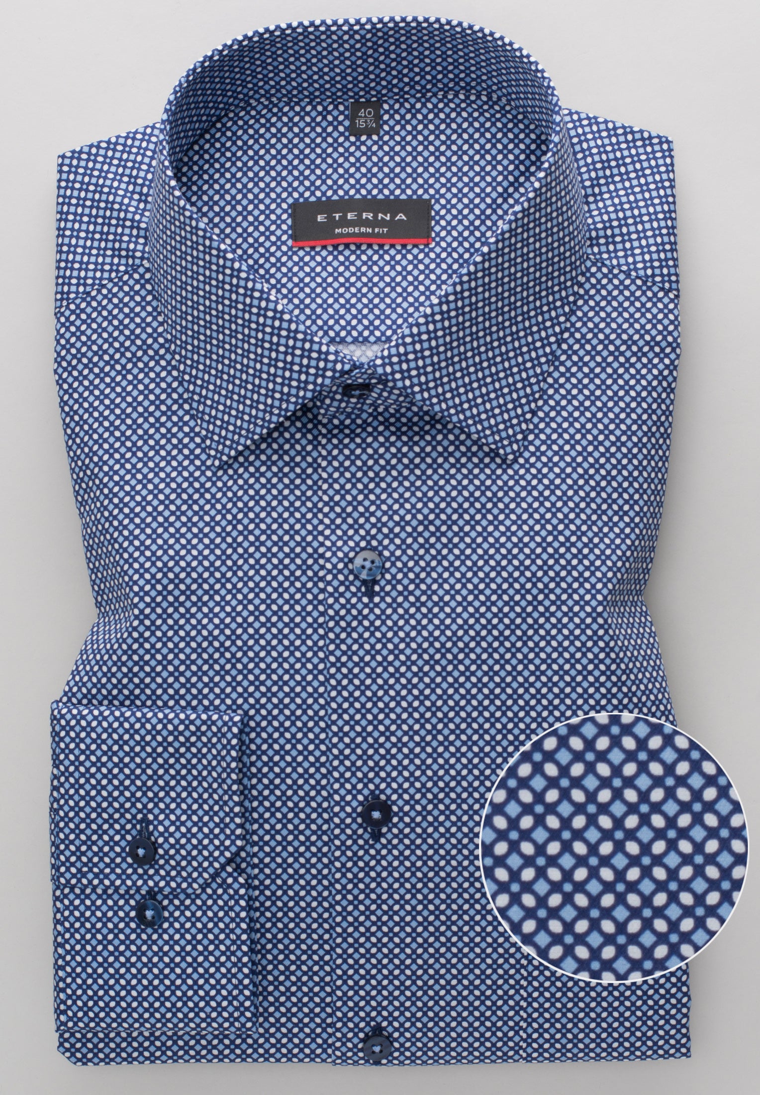 ETERNA MODERN FIT Langarm Hemd - Blue Dotted Harbor - 3391-14-X19P von Eterna
