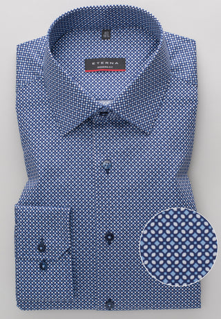 ETERNA MODERN FIT Langarm Hemd - Blue Dotted Harbor - 3391-14-X19P