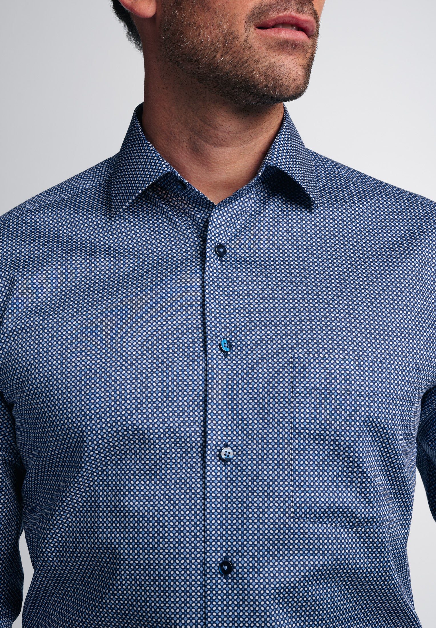 ETERNA MODERN FIT Langarm Hemd - Blue Dotted Harbor - 3391-14-X19P von Eterna