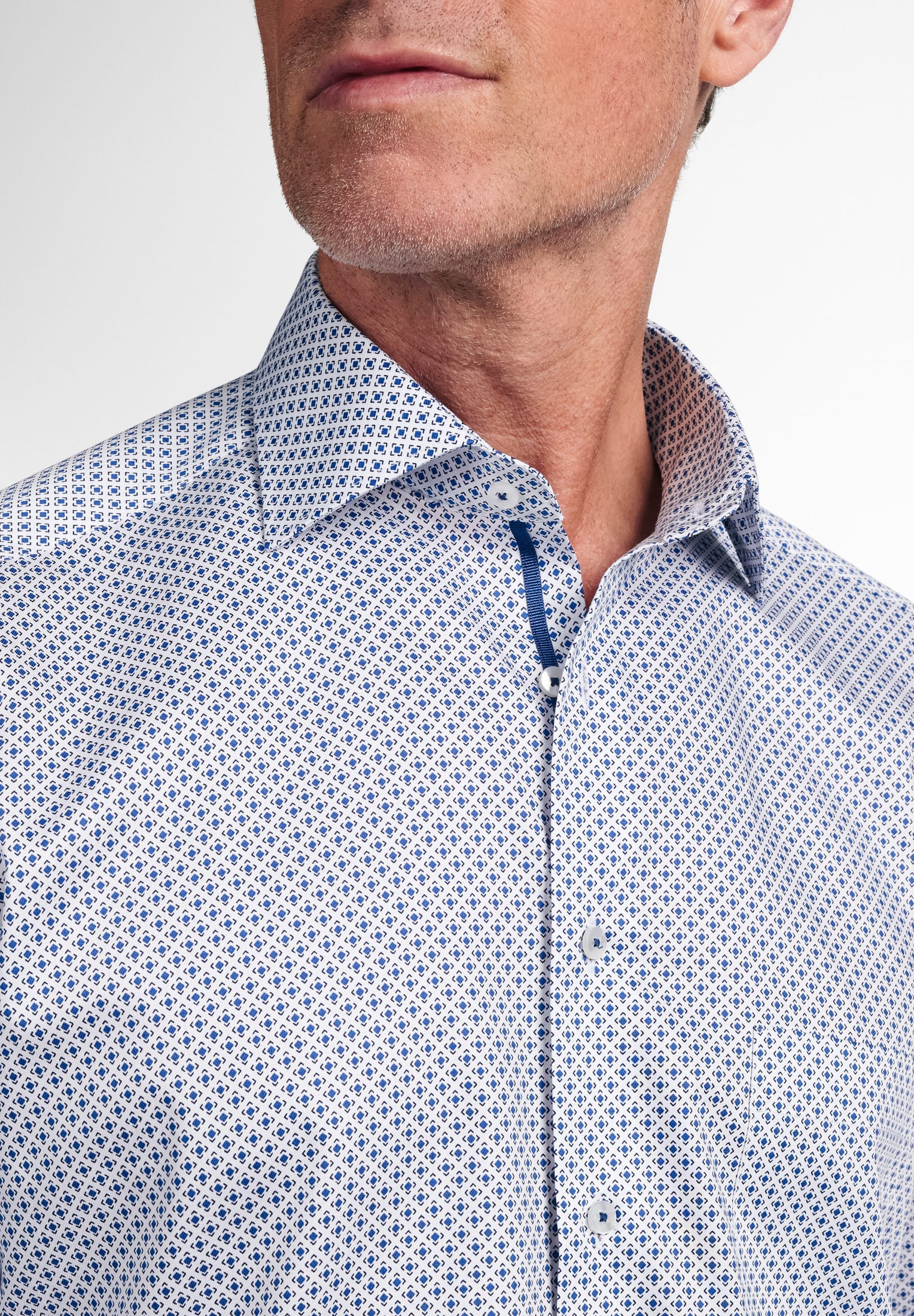 ETERNA COMFORT FIT Langarm Hemd - Blue Pixel Tide - 8079-16-E19K
