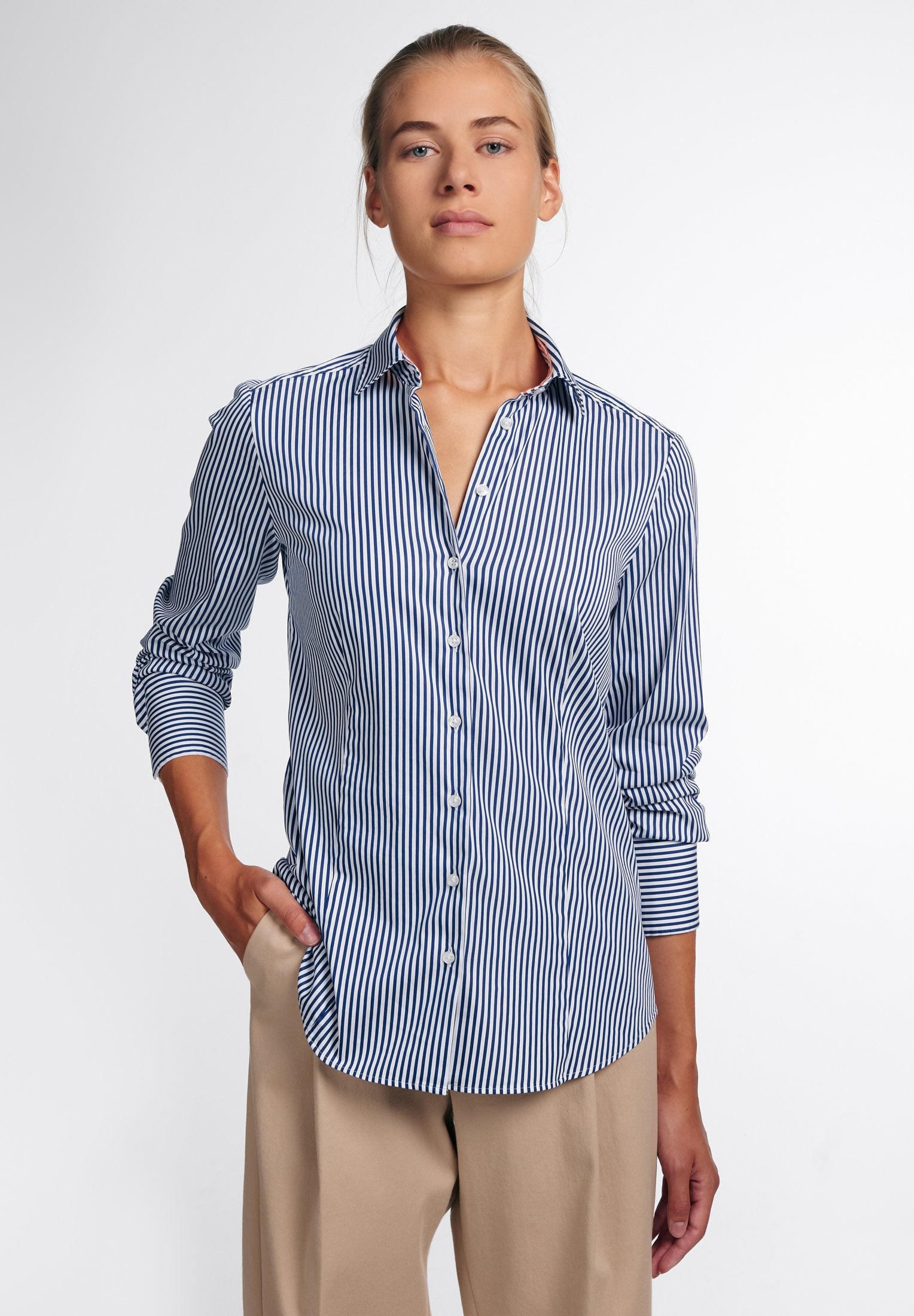ETERNA CLASSIC FIT Bluse - Ocean Indigo Stripes - 6281-17-D708