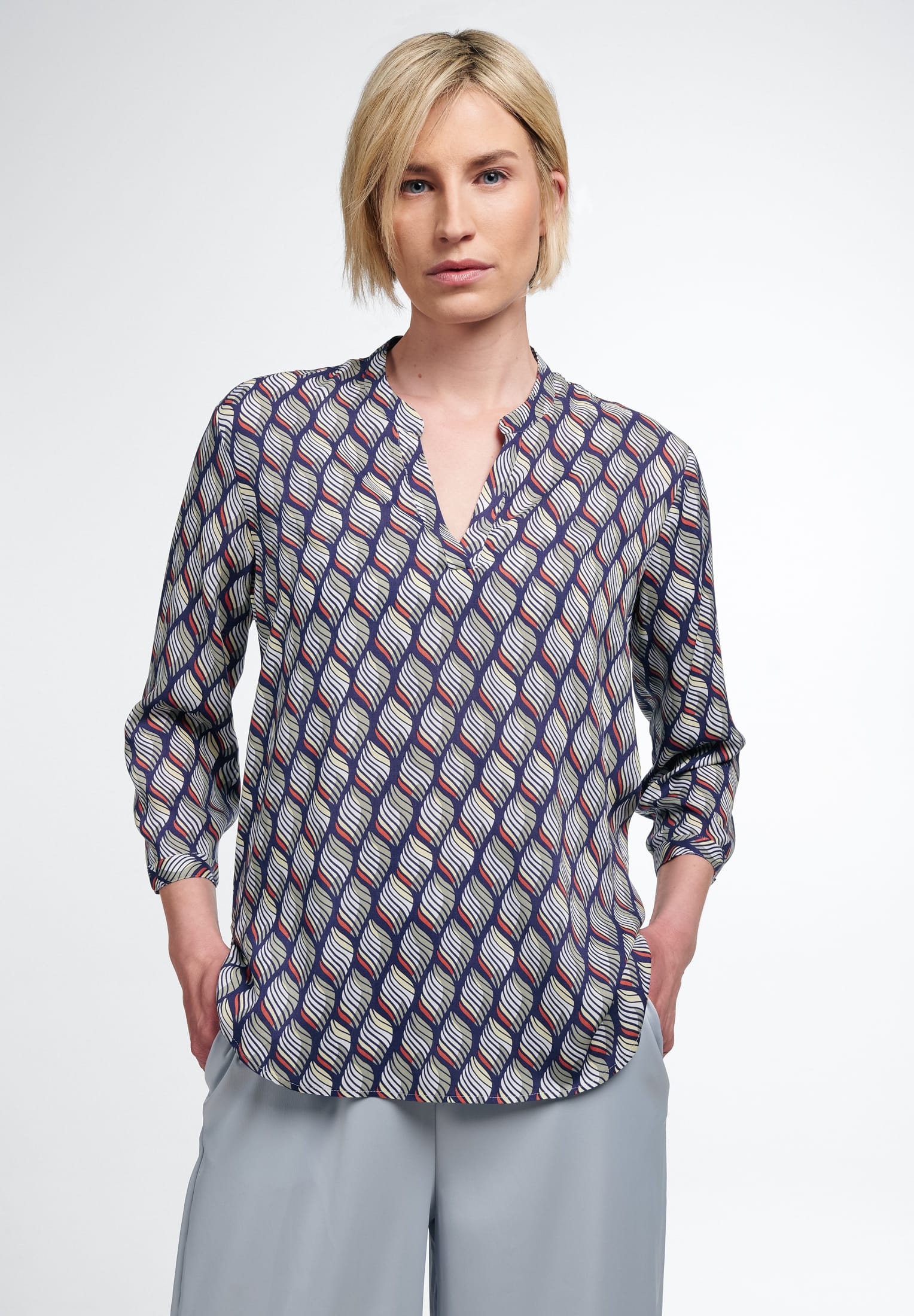 ETERNA Classic Fit Bluse - Lagoon Chevron Iris - 7439-17-R931 von Eterna